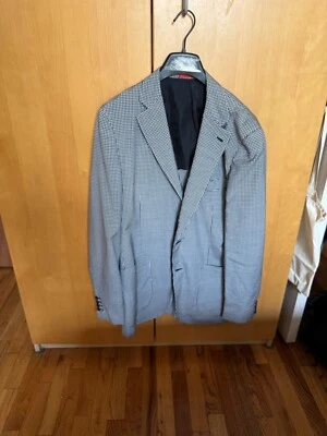 Isaia Napoli Linen Blend Blue White Gingham Seersucker Summer Jacket - Image 1 of 4