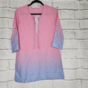 Robert Graham Isabelle Split V-Neck Embroidered Ombre Tunic Blouse Top Size XS - Picture 1 of 14