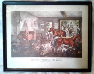 Vintage Currier & Ives Framed "Trotting Cracks" at the Forge Print 1946 - Picture 1 of 7