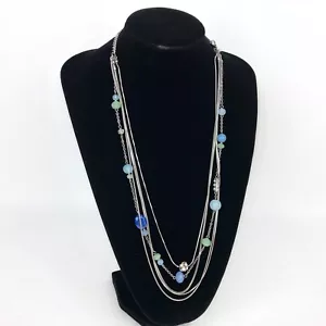 Loft Multi Strand Iridescent Crystal & Blue Bead Silver Tone Necklace 26-32" - Picture 1 of 5