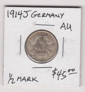 Deutschland Kaiserreich 1/2 Mark Silbermünze 1914 J KM17 seltene Erhaltung vz+ Europa gratis Post - Bild 1 von 6