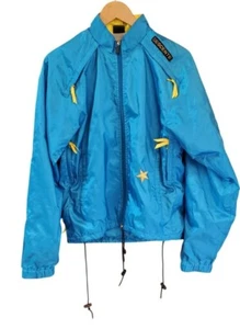 Vintage 1990 Descente Blue Yellow Accent Windbreaker Sz S Lightweight Drawstring - Picture 1 of 7