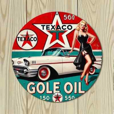 Letrero redondo resistente a la intemperie de aluminio TEXACO GASOLINA ESTILO RETRO GARAJE HOMBRE CUEVA GAS Foto 1 de 2
