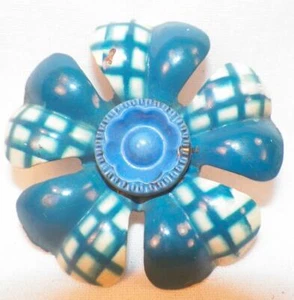 2 Gardinenstifte Blumen blau kariert Glas Zentren Retro Mid Century Vintage #10 - Bild 1 von 5