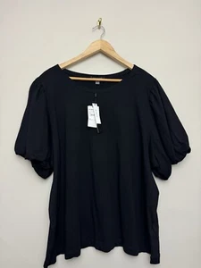 Women’s T Tahari Top Plus Size 3X Black Cotton Puff Sleeve Cotton Tee Shirt - Picture 1 of 5