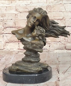 Mothers Love Mom and Child 100% Bronze Bust Table Sculpture Hot Cast Figurine - Picture 1 of 10