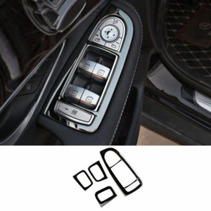 Black Titanium Window Lock Lift Panel Trim Frame For Benz C-Class W205 2015-2021 - Picture 1 of 9