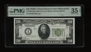 DBR 1928-B $20 LGS FRN Minneapolis Fr. 2052-Ilgs PMG 35 EPQ Serial I03407266A - Picture 1 of 2