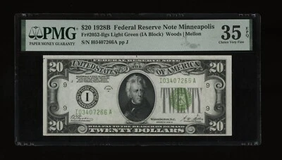 DBR 1928-B $20 LGS FRN Minneapolis Fr. 2052-Ilgs PMG 35 EPQ Serial I03407266A - Image 1 of 2