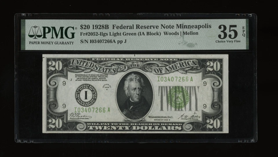 DBR 1928-B $20 LGS FRN Minneapolis Fr. 2052-Ilgs PMG 35 EPQ Serial I03407266A - Image 1 of 2