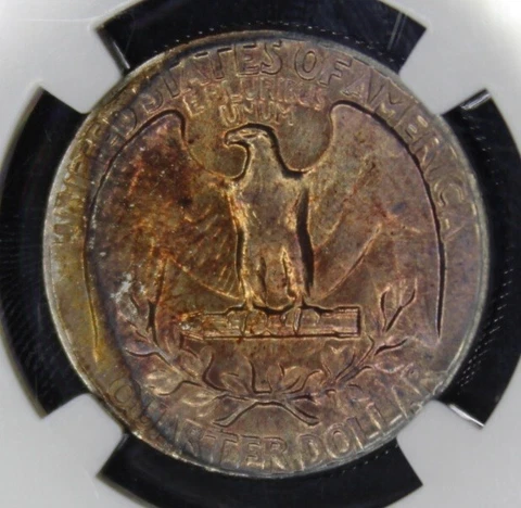 1957 MS 65 Silver Washington Quarter NGC Graded Rainbow Color Toning Toned Coin Cover