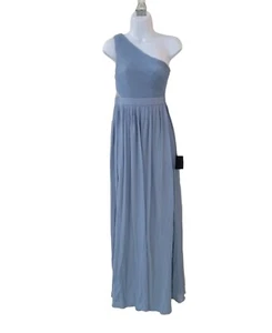 New LULU'S XS Dusty Blue Lovely Endings One Shoulder Pleated Maxi Dress Women - Picture 1 of 16