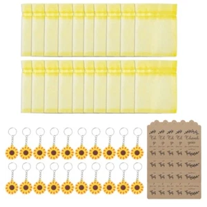 20 Sets Sunflower Party Favor Keychains Organza Bags Thank You Kraft Tags Gift - Picture 1 of 8