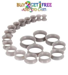 Pair 8g-1" SILICONE EARSKIN TUNNELS Double Flare Gauges Ultra Thin Ear 1018 - Picture 1 of 84