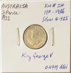 1922 Australia 3 pence KM#24 silver. King George V (obv) Coat of Arms (A3d12C) - Picture 1 of 2