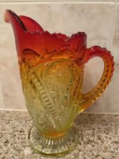 VINTAGE ICE LIP VIKING PRESSED GLASS AMBERINA PITCHER YESTERYEAR RED YELLOW