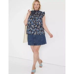 Lane Bryant Classic Ruffle Cap Sleeve Lace Trim Top 16 - Picture 1 of 3