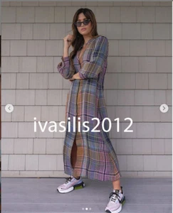 NUEVO VESTIDO DE MUJER ZARA LARGO MIDI A CUADROS EFECTO ARRUGADO ROSAS XS-XL 2691/476 - Imagen 1 de 3