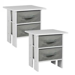 2PCS Bedside Table Drawer Cabinet End Side Bedroom Furniture Storage Nightstand - Picture 1 of 6