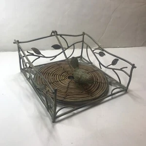 Napkin Holder With Bird Weight Rustic Green Leaves 4417 - Picture 1 of 9