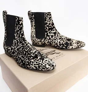 Burberry Prorsum Ponyhair Leather Black Animal Print Runway Dress Boots US7 EU40 - Picture 1 of 8