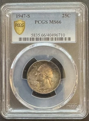 Toned 1947-S Washington Quarter PCGS MS66     Free US Shipping - Image 1 of 2
