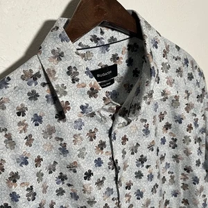 BUGATCHI Mens Large Long Sleeve Floral Print Button Front 8 Way Stretch Shirt - Picture 1 of 8