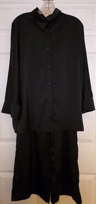 Traje Pantalón Talla S Negro Sedoso Poli 2 Piezas Pierna Ancha Cintura Elástica Ligero  Foto 1 de 4