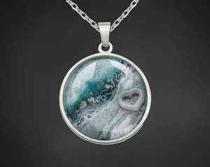 Halskette Kette Mit Amulett Anhänger Silber Petrol Türkis Damen Geschenk Frau - Bild 1 von 4