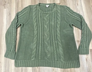 Suéter de punto grueso con cable doble L LL Bean para mujer cuello redondo hoja de laurel talla 1X - Imagen 1 de 8