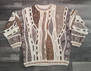 Vintage Carlo Alberto Australia 3-D Knit Sweater Beige Brown Mens Size Large - Picture 1 of 13