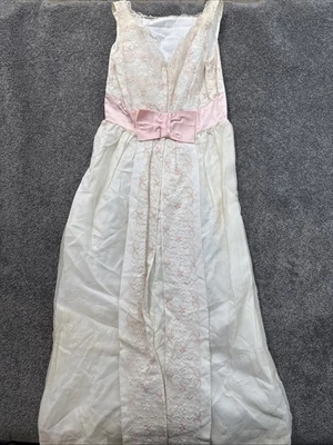 VTG Womens M 50's Prom Rockabilly Dress Sheath Pink Acetate Bow White Pink - Image 1 of 4