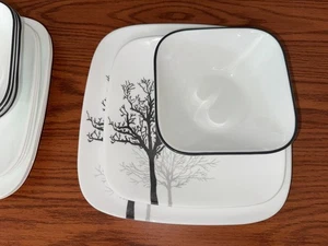 Corelle 12pc set/ lot Timber Shadows Dinnerware - Trees Black & White - Picture 1 of 12
