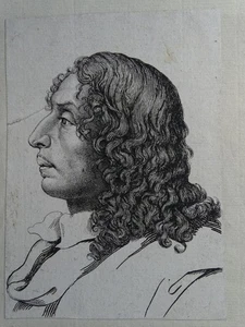 Portrait Mann im Profil nach links Bildnis - Radierung n. Salvatore Rosa - 1780 - Picture 1 of 3