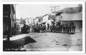 RPPC Freight Teams 1910 Scene Covered Wagons Canyon City, Oregon c1940s - Picture 1 of 2