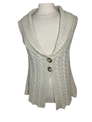 Eddie Bauer Women’s Lambswool Blend Sweater Vest Sz L Cream Cable Knit Cabincore - Image 1 of 4