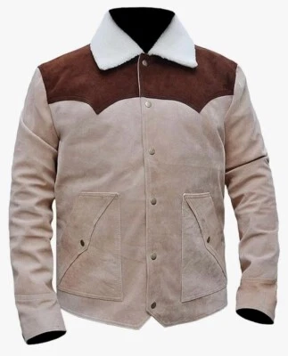 Mens Suede leather western cowboy fringe jacket blazer JOHN DUTTON kevin costner - Image 1 of 4