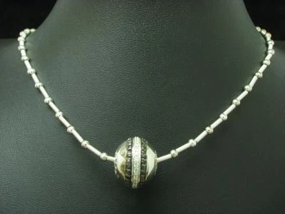 Collana In Argento Sterling 925 Con Pendente In Zirkonia E Onice / 45,2cm - Immagine 1 di 3