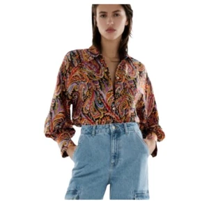 Retro ZARA Small Oversized Paisley button down blouse - Picture 1 of 6