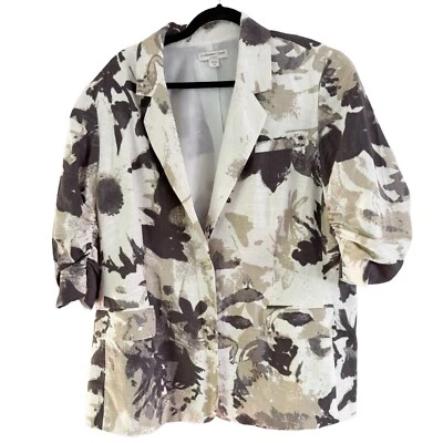 Coldwater Creek Linen Blend Single Button Abstract Watercolor Blazer Size 20 - Image 1 of 4