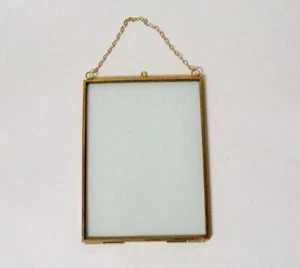 Antique Brass & Glass Hanging Floating Picture Photo Frame 3.5 x 5 inch - Picture 1 of 9