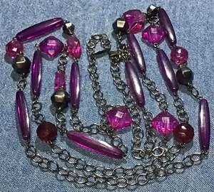Nice Double Stranded Purple Fuschia Chunky Beaded Vintage Necklace 20” NY - Picture 1 of 7