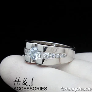 MEN SOLID 925 STERLING SILVER ICY BLING CZ SQUARE SHAPE SILVER RING*SR202 - Picture 1 of 5
