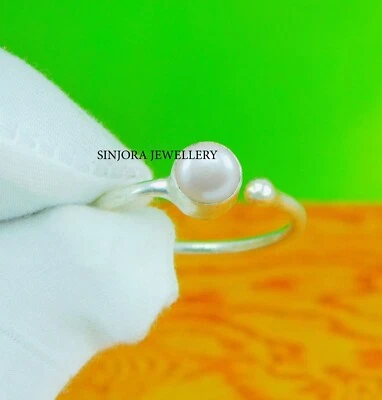 Anillo de regalo hecho a mano de plata de ley 925 con piedras preciosas de perlas talla 5 a 13 de EE. UU. Foto 1 de 4