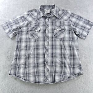 Wrangler Shirt Mens Sz XXL Wrancher Pearl Snap Gray Plaid Short Sleeve Western 