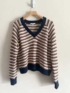 Madewell Arden V-Neck Crop Pullover Damen Gr. L Struktur Streifen weiche Baumwolle - Bild 1 von 5