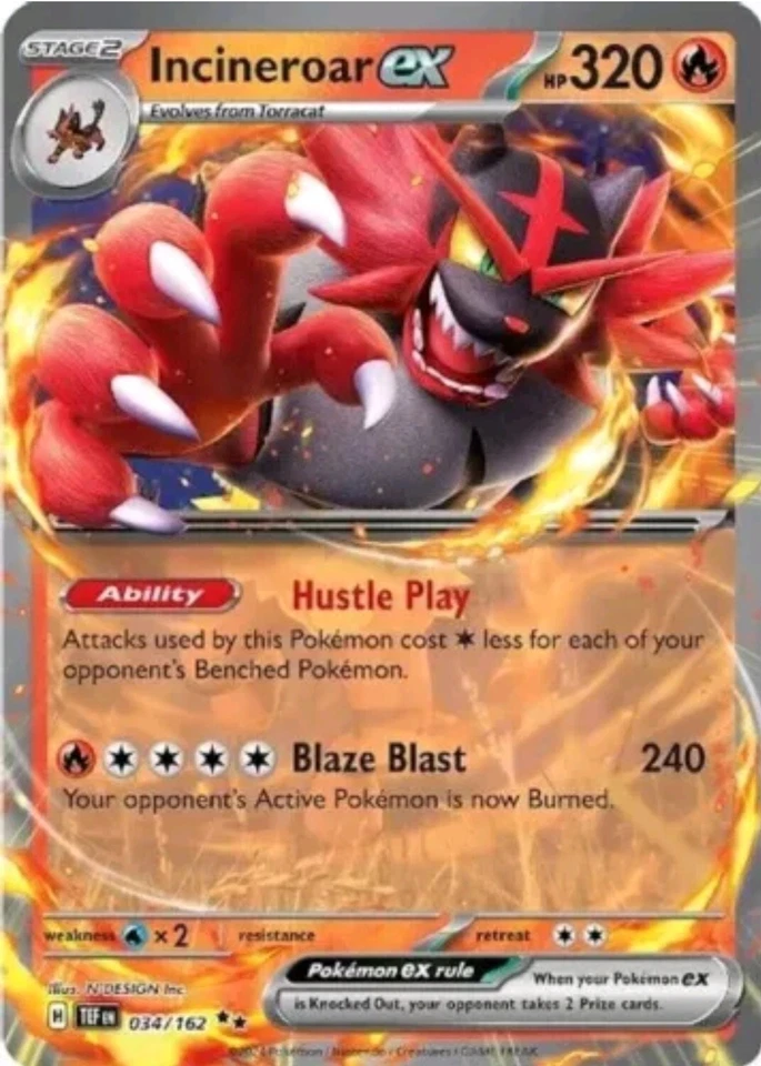 Pokémon TCG Incineroar ex 034/162 Sv05: Temporal Forces Double Rare Holo - Image 1 of 1