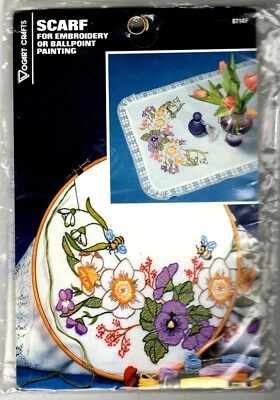 Spring Floral Dresser Scarf Table Runner Stamped Embroidery Vogart Crafts 8714F - Image 1 of 2