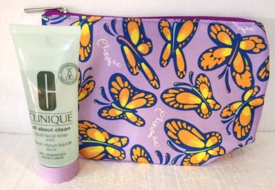 Clinique Liquid Mild Facial Soap & Makeup Travel Bag Cosmetic Zip Pouch Purple - Изображение 1 из 4