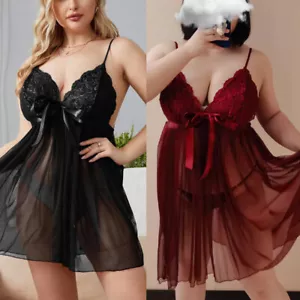 Plus Size Women's Sexy Lingerie G-string Babydoll Sleepwear Nightwear Lace Dress - Picture 1 of 41